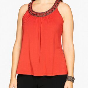Grace Elements Tank with Round Beaded Neckline Size L Orange EUC